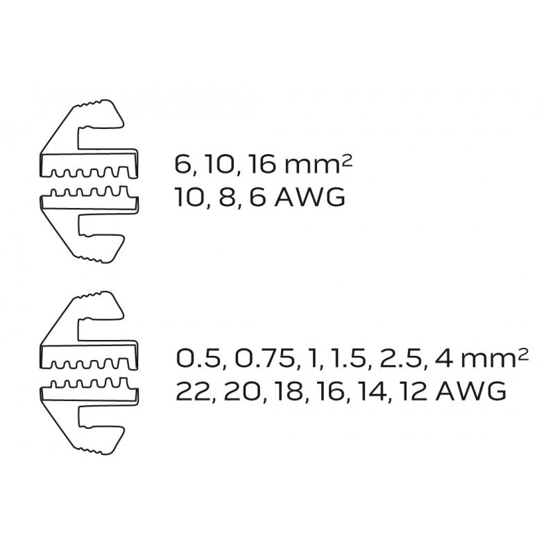 Crimpverktyg för hylsor, hylsa, diameter 0,5-16 mm