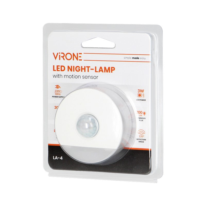 Lampka nocna LED 3w 230v z czujnikiem ruchu