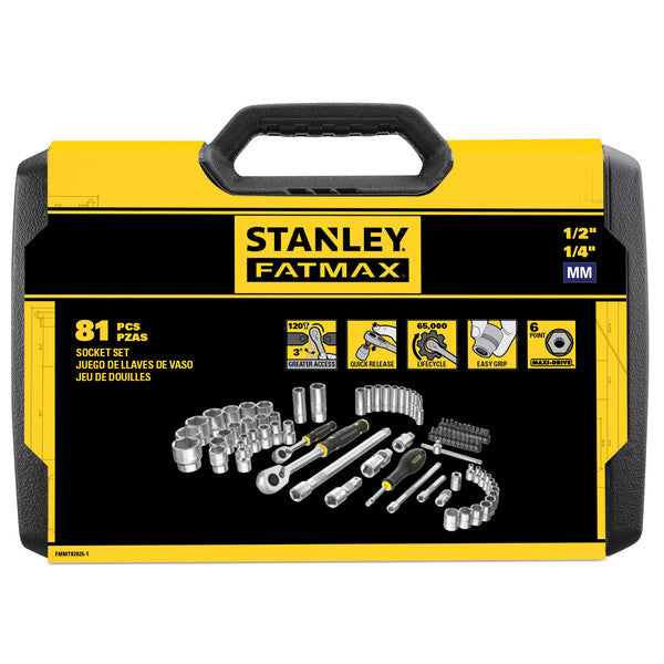 Set With 1/4 And 1/2 Ratchets + Accessories 81 Pcs