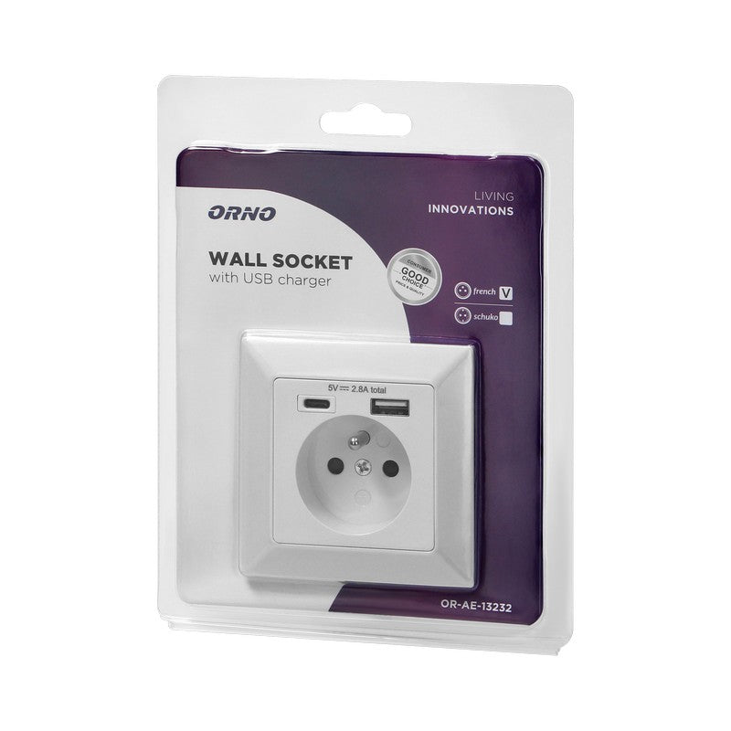 Prise unique 2p+z Sortie USB-a + USB-c