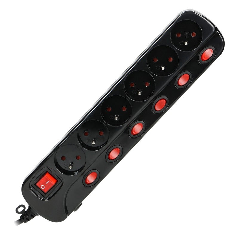 Priză de alimentare „multiswitch” 6x2p+z Cablu 3x1,0m Negru