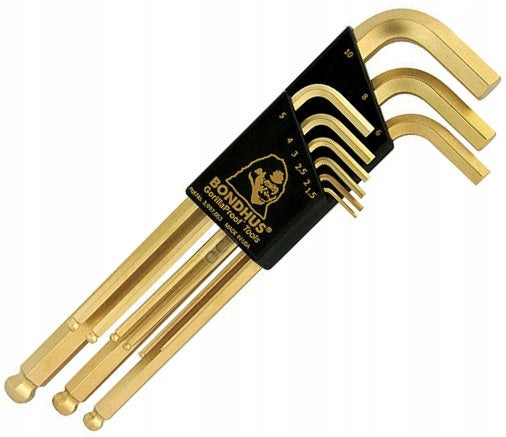 Conjunto de chaves hexagonais longas com bola 1,5-10mm banhadas a ouro 9 peças.