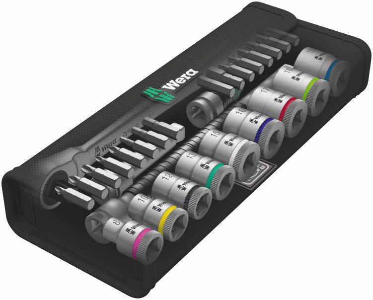 Jeu de clés à douilles métalliques Zyklop 3/8'' + cliquet 29 pièces.