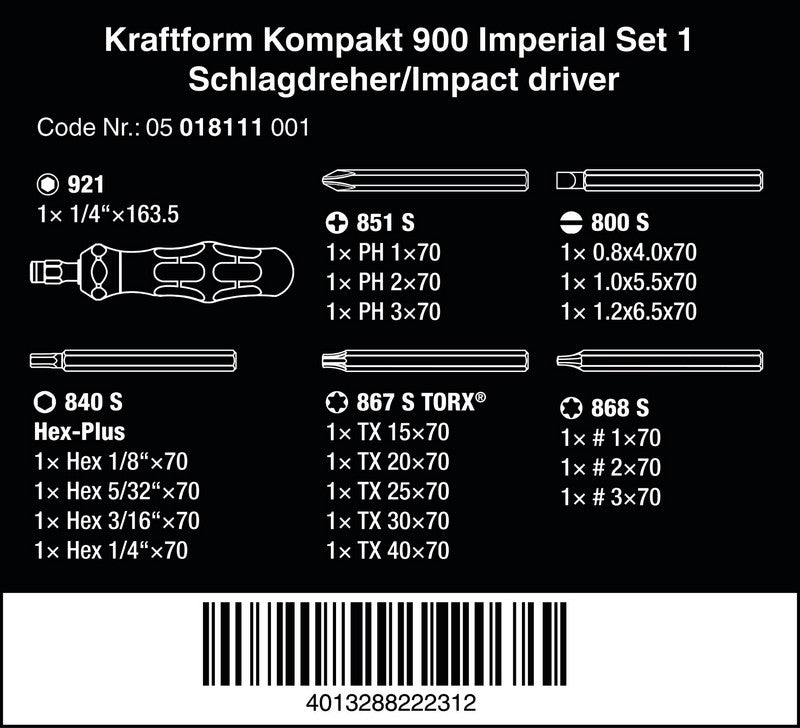 Kraftform Kompakt 900 Imperial Slagskruvmejsel Set 1 19 St.