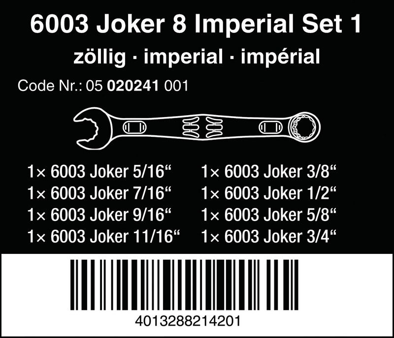 Set Of Combination Spanner 6003 Joker 8 Imperial 8 Pcs.