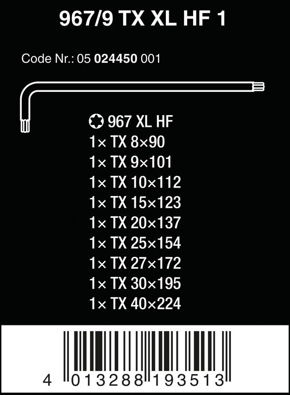 9-píosa Torx Allen Eochair Set Fada