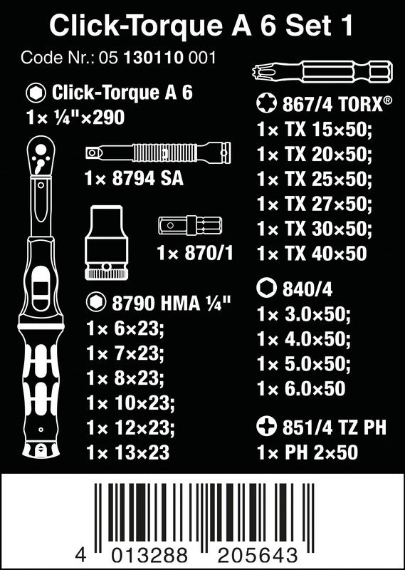 Click-torque Wrench 1/4''2.5-25nm 20 Pieces