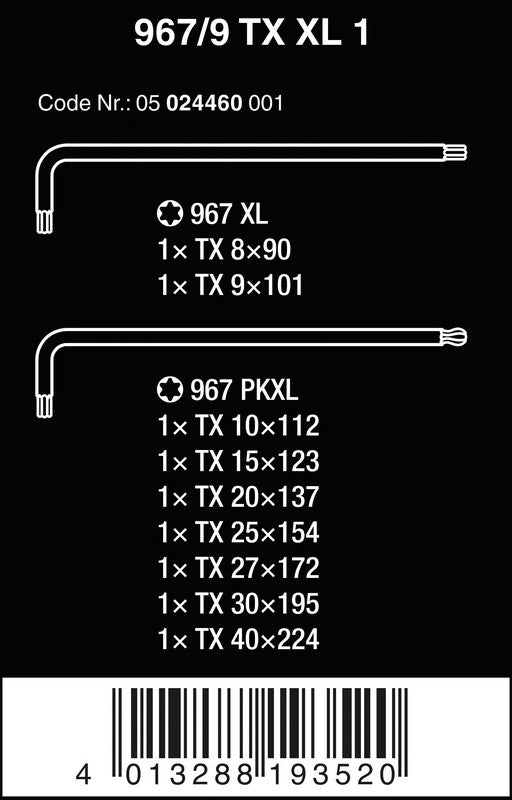 Jeu de 9 clés Allen Torx longues