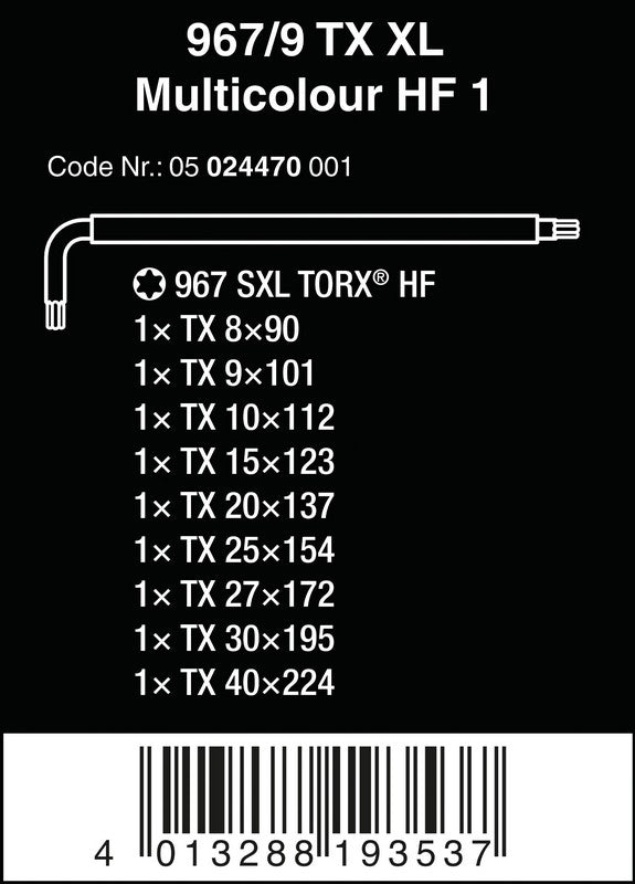 Zestaw kluczy Torx 967/9 Tx Xl Multic Tx8-tx40