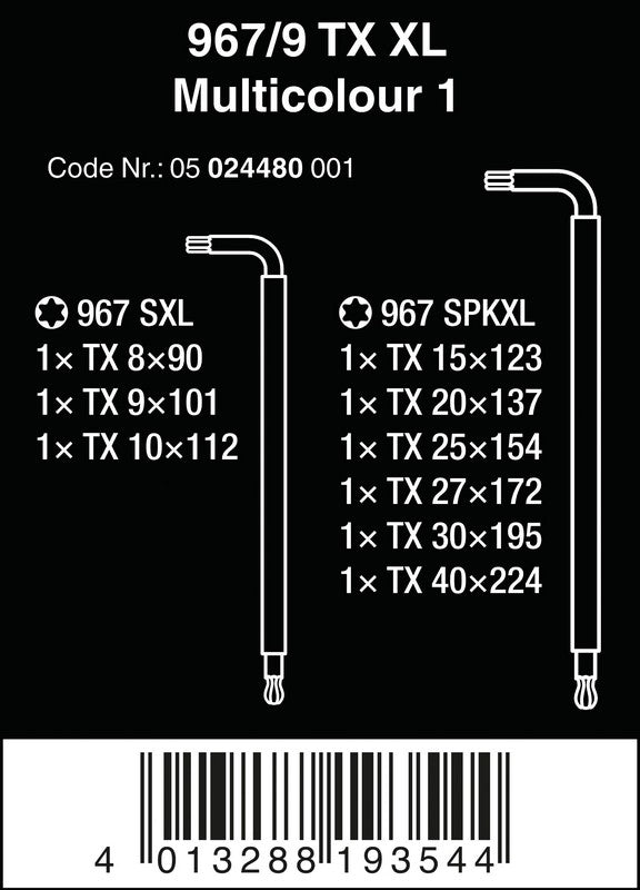 Torx Key Set 967/9 Tx Xl Multic Tx8-tx40