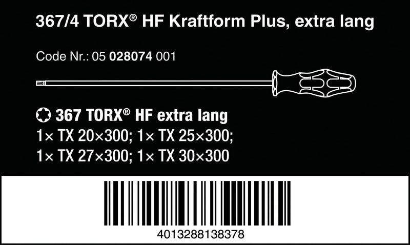 Kraftform Torx Scriúire Set 300mm Shank 4 ríomhaire.