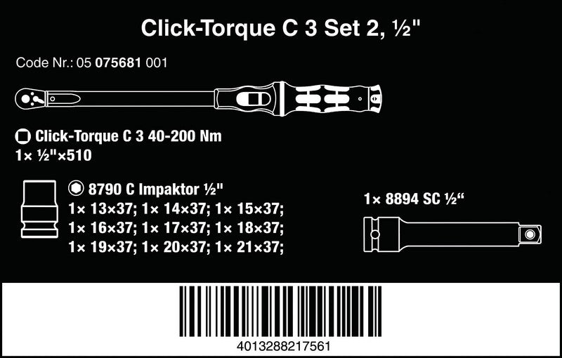 Klucz dynamometryczny typu Click E C 3 Zestaw 2 40-200 nm