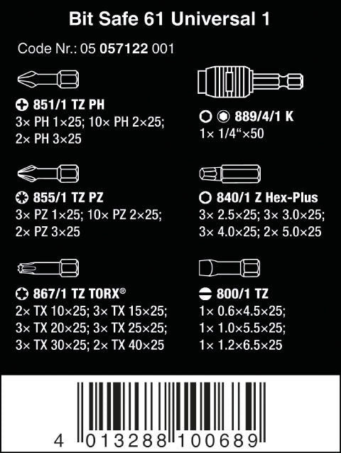 Juego de Puntas Bit-safe + Destornillador 1/4 61 Piezas