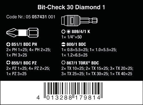 Bit-check 30 Diamond 1 zestaw bitów, 30 sztuk