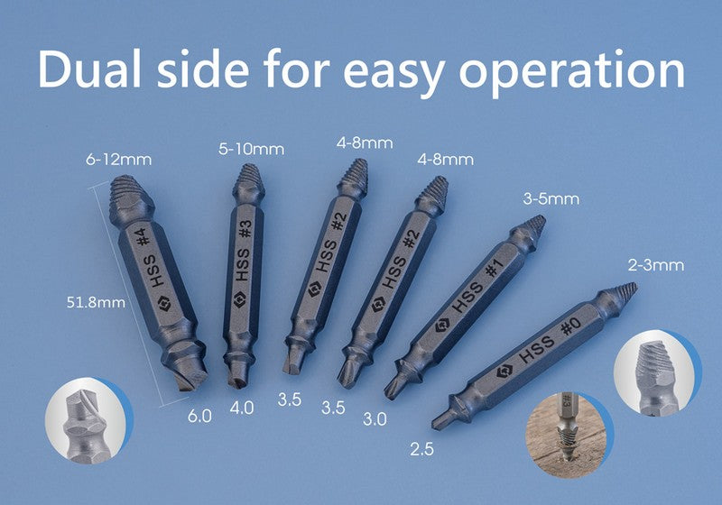 Set Of Extractors For Damaged Screws 2-12mm 6 Pcs.