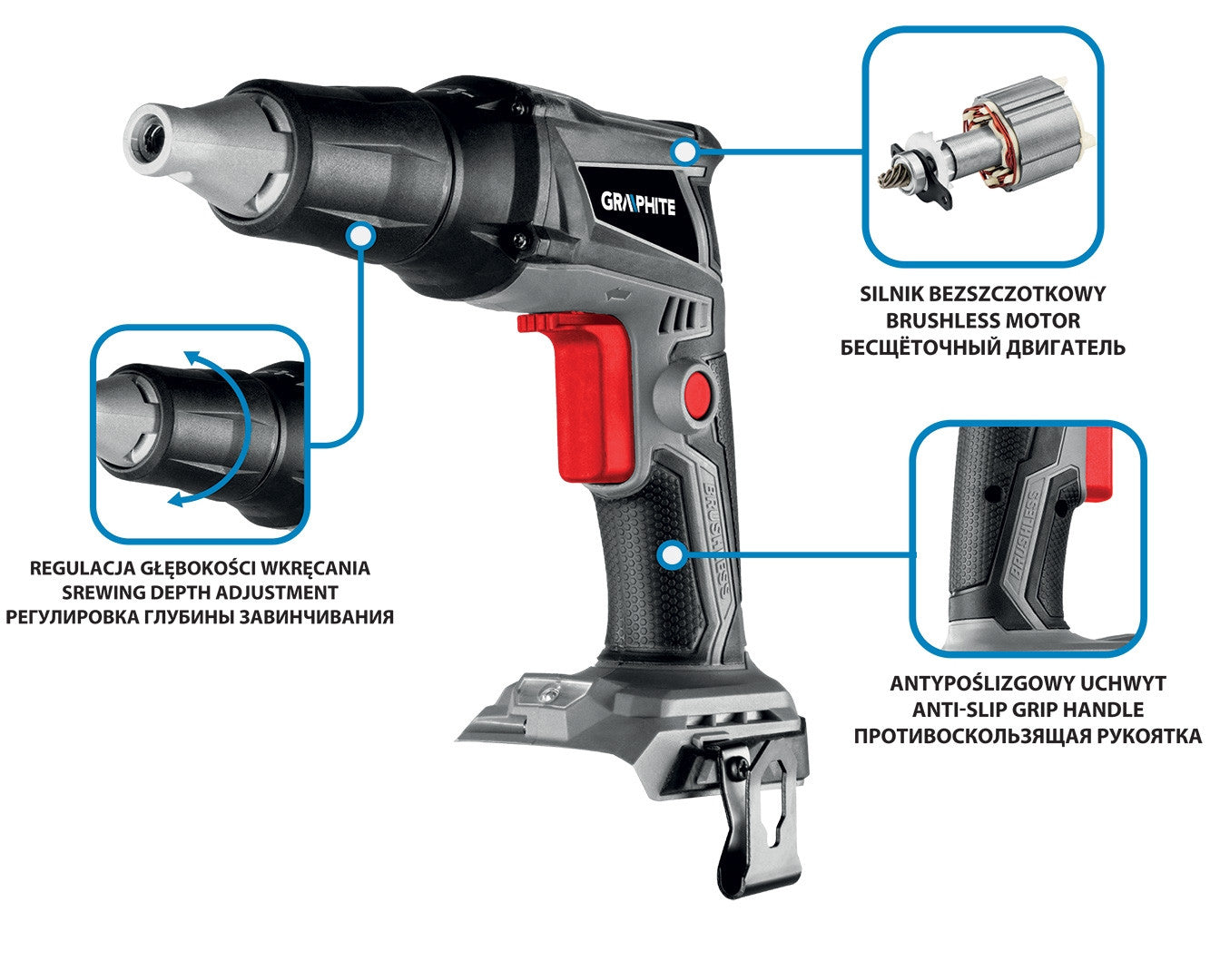 Energy+ 18v 1/4 Cordless Plasterboard Screwdriver Without Battery