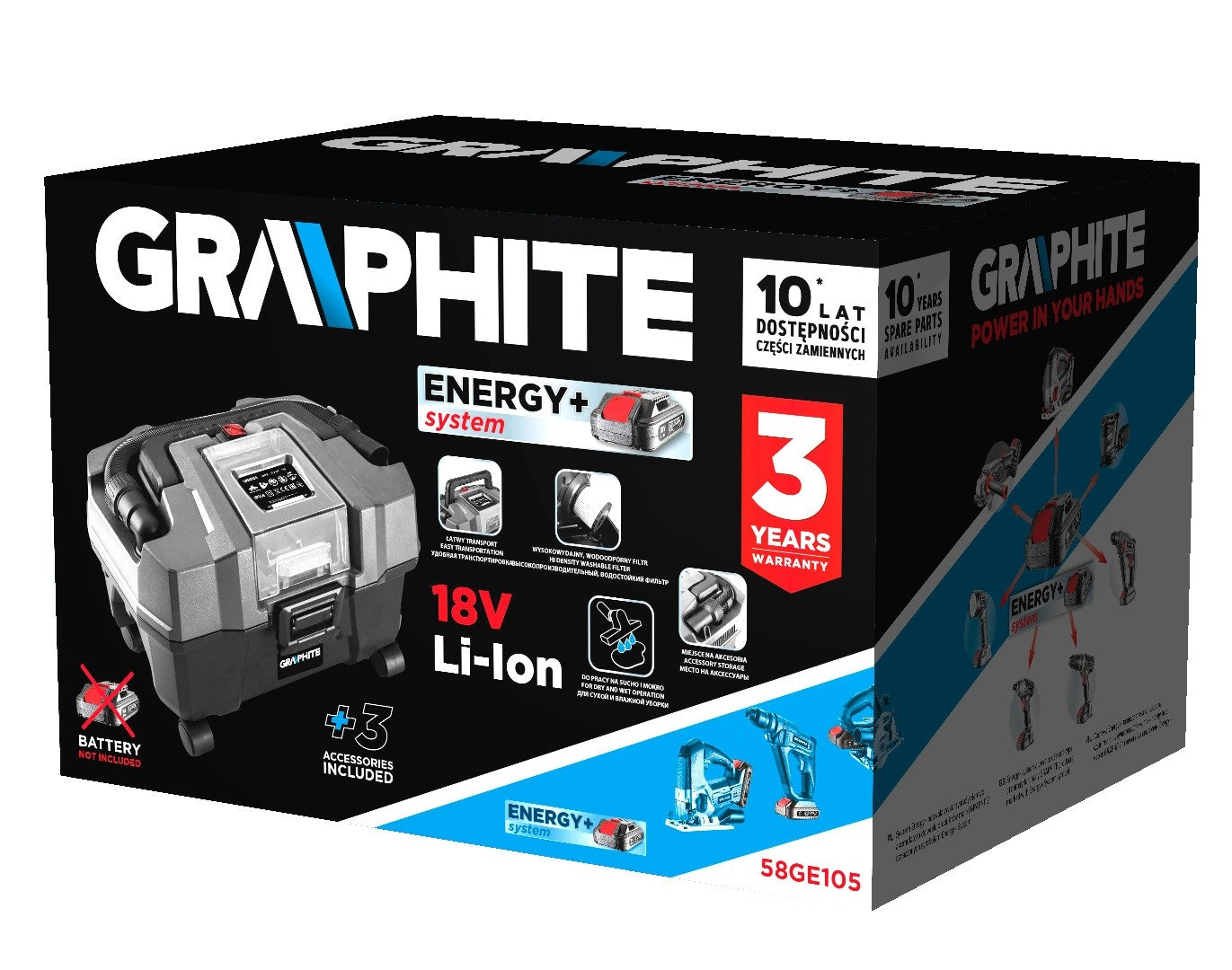 Energy+ Aspirador de Oficina 18v Li-ion 10 L Sem Baterias