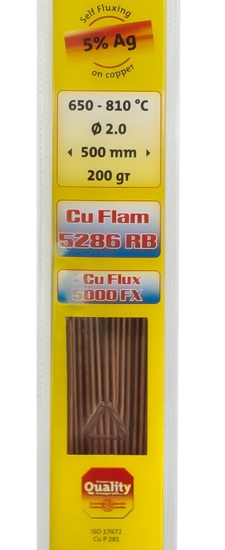 Lega per saldatura dura Cu Flam Rb 5286 Coppa 5% Ag - 500*2mm 200g