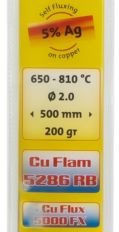 Lega per saldatura dura Cu Flam Rb 5286 Coppa 5% Ag - 500*2mm 200g