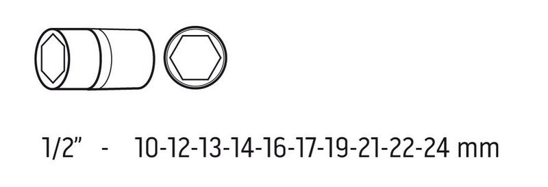 Nárazové objímky 1/2'' 10-24mm 10 kusov