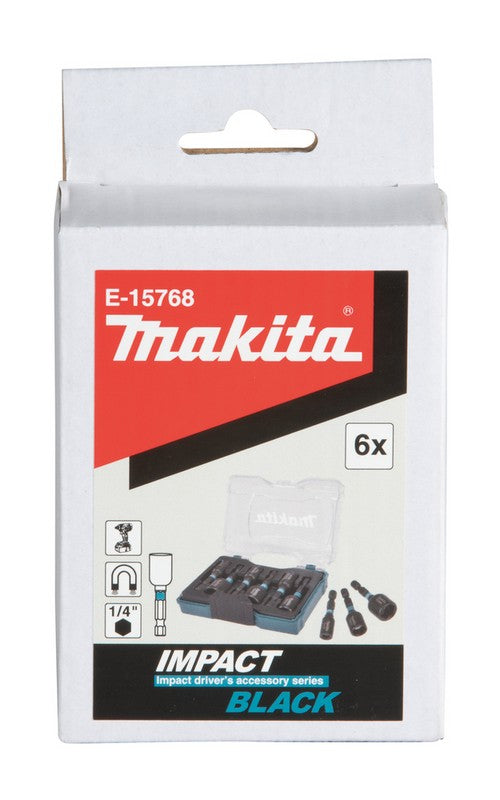 Juego de vasos de impacto negros de 1/4'' 6 piezas