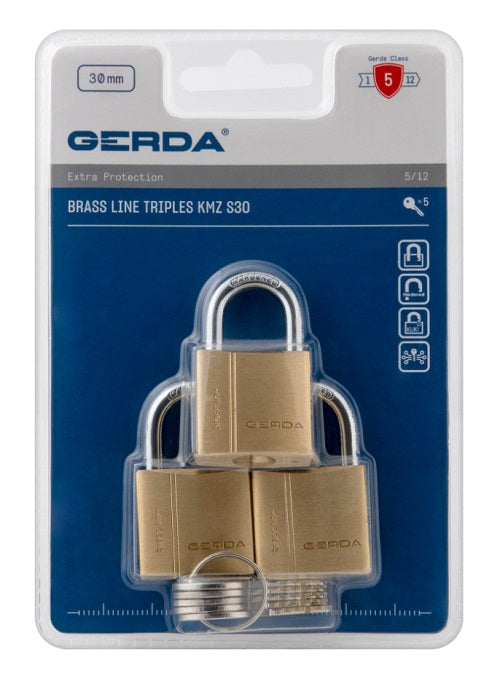 Brass Line Kmz S30 Juego 3 Candados Triples Latón Blis