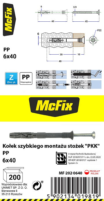 Tapón Montaje Rápido Cono Pp 6*40mm