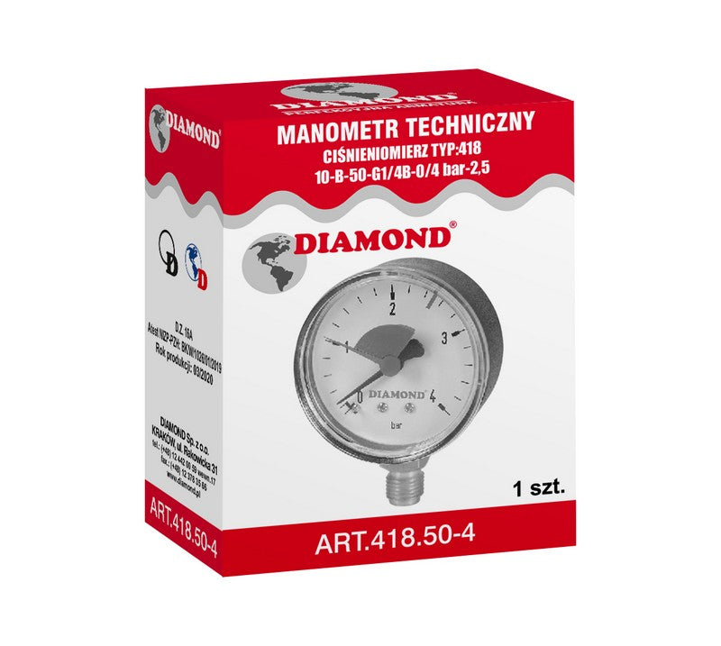 Technický manometer Priemer 50 mm 0-4 Bar Gw 1/4'