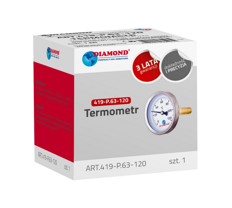Średnica termometru 63mm 0-120c Tył-żeński 1/2'