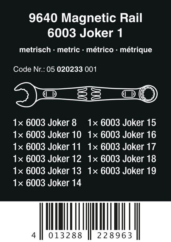 Set med platta skiftnycklar med spärr 6003 Joker 1+magnetisk lista