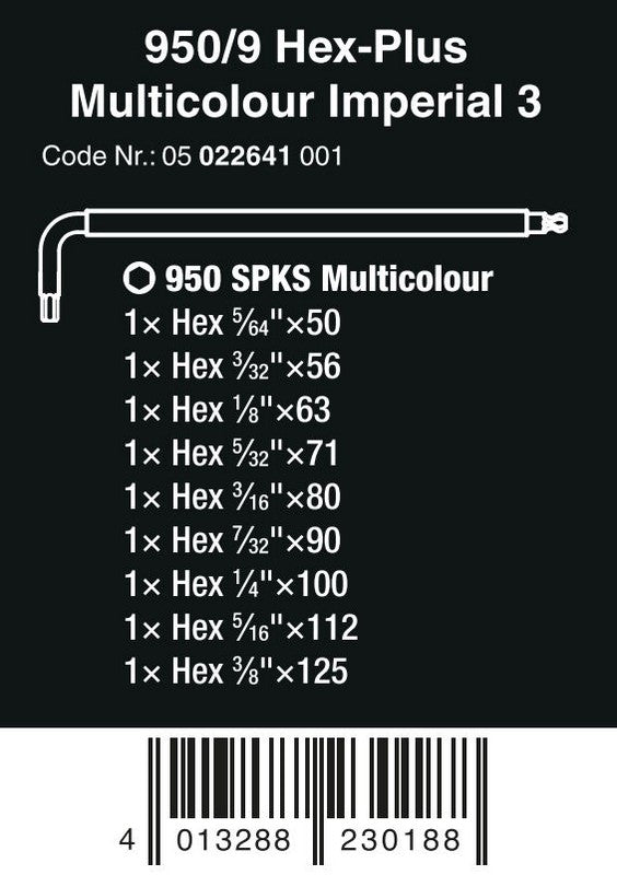 Set Of 950/9 Hex-plus Multicolour Keys 9czr