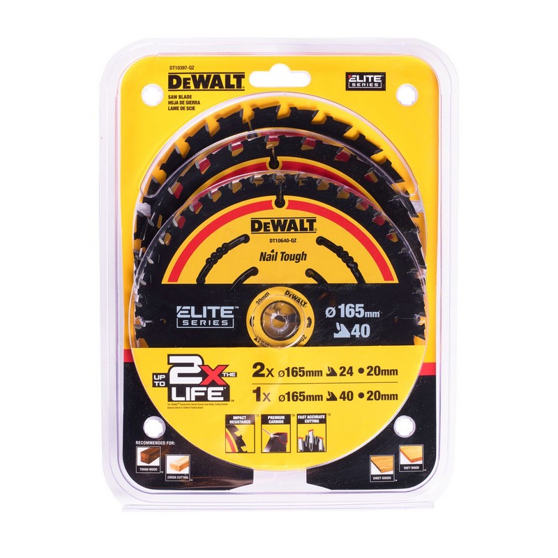Elite träcirkelsåg 2*165mm 24tand + 165mm 40tands 3-pack