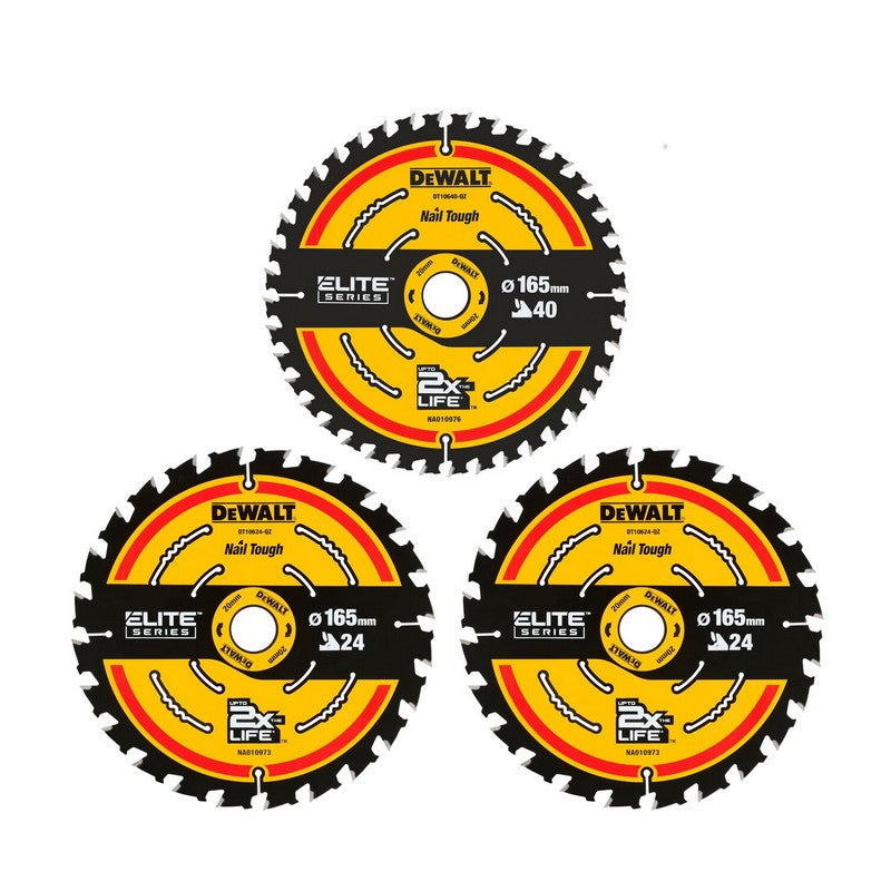 Elite träcirkelsåg 2*165mm 24tand + 165mm 40tands 3-pack
