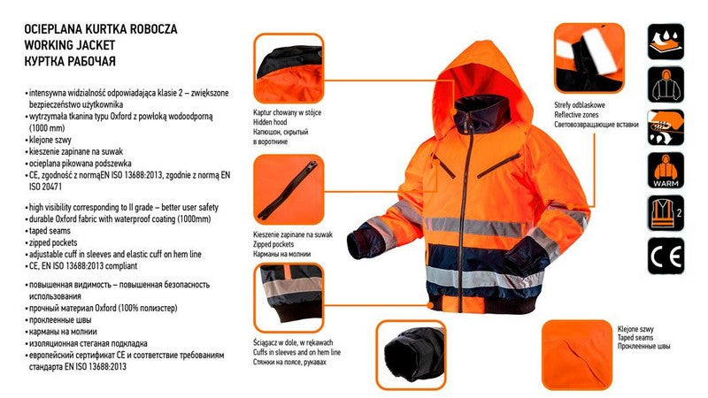 Vadderad arbetsjacka med hög synlighet Orange Storlek Xl
