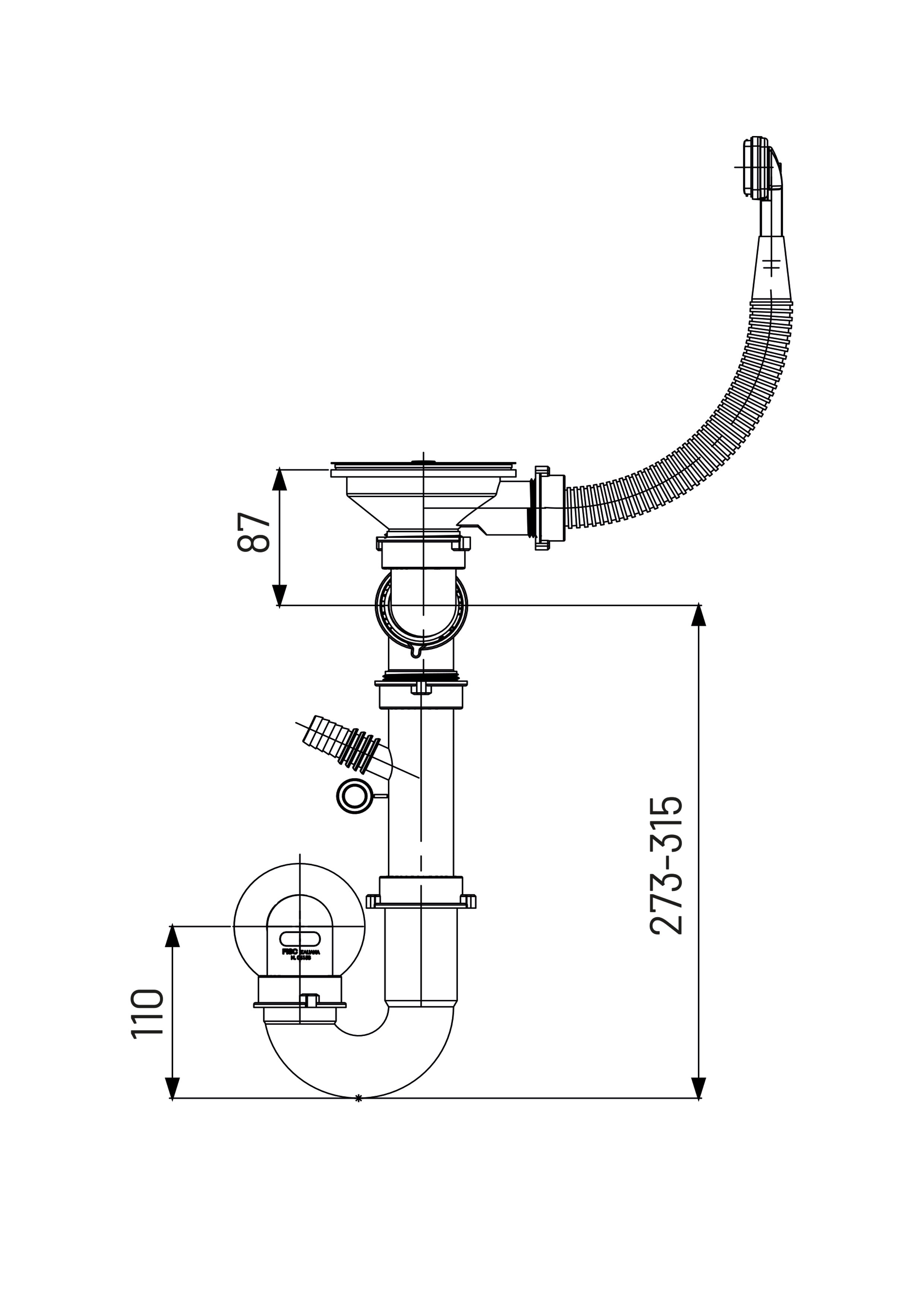 Sink Siphon 1 Bowl - With Overflow 3.5'