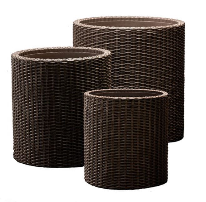 Set van 3 Keter cilinderplantenbakken S+m+l - Bruin