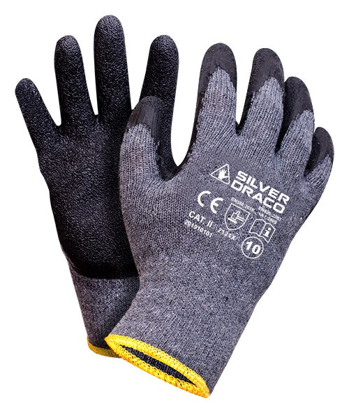 Silver Draco Schwarze gummibeschichtete Strickhandschuhe 10