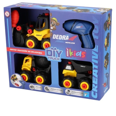 Set mit 3 Spielzeugfahrzeugen zum Zusammenbauen
