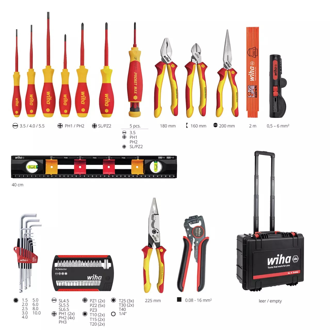 Mallette à outils pour électriciens Xl 2 Chariot 60 Pcs.