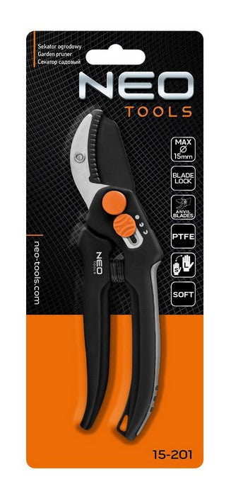 Amboss-Gartenschere, 185 mm Reichweite, bis zu 15 mm verstellbarer Abstand