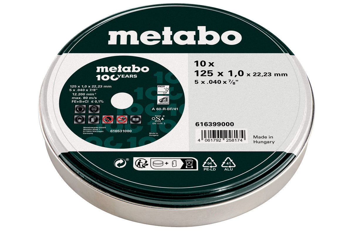 Disco de corte inox 125*1.0*22.23mm 10pcs