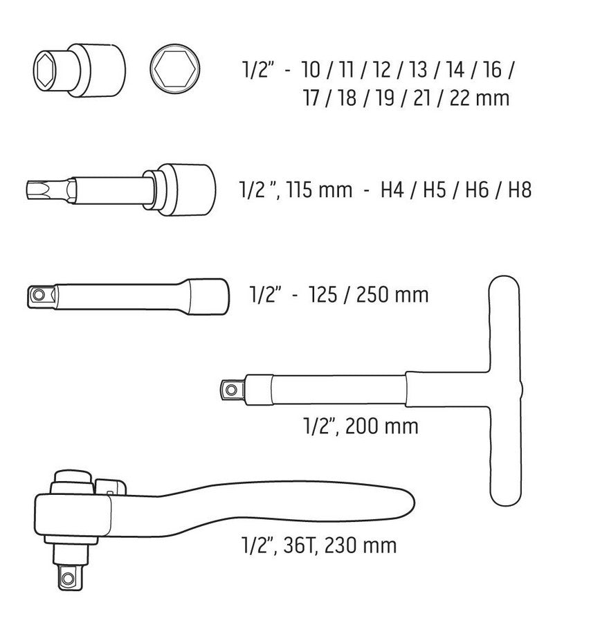 Dugókulcs készlet 1/2'' 1000v 19 db