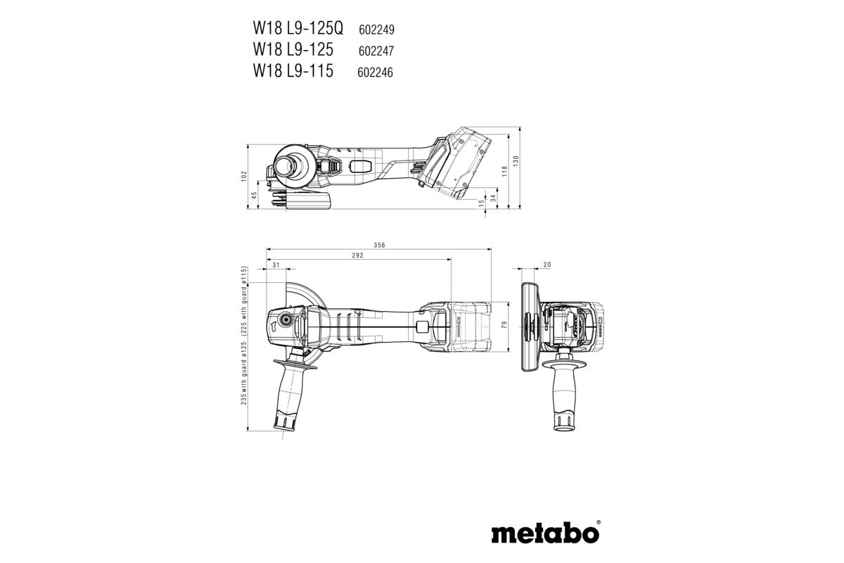 Akumulatorowa szlifierka kątowa 125mm szer. 18 dł. 9-125 0*ah