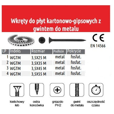 Винтове върху лента 3,5*35 мм Gk-профил Метал/фосфат/ph2