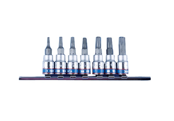 Set di bussole Torx da 1/4'' con foro 7 pezzi T10-740 su guida