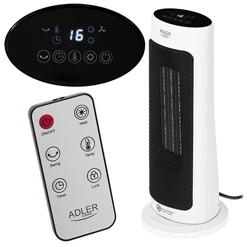 Keramisk Led Varmeblæser Med Fjernbetjening + Timer 200w Ad7738