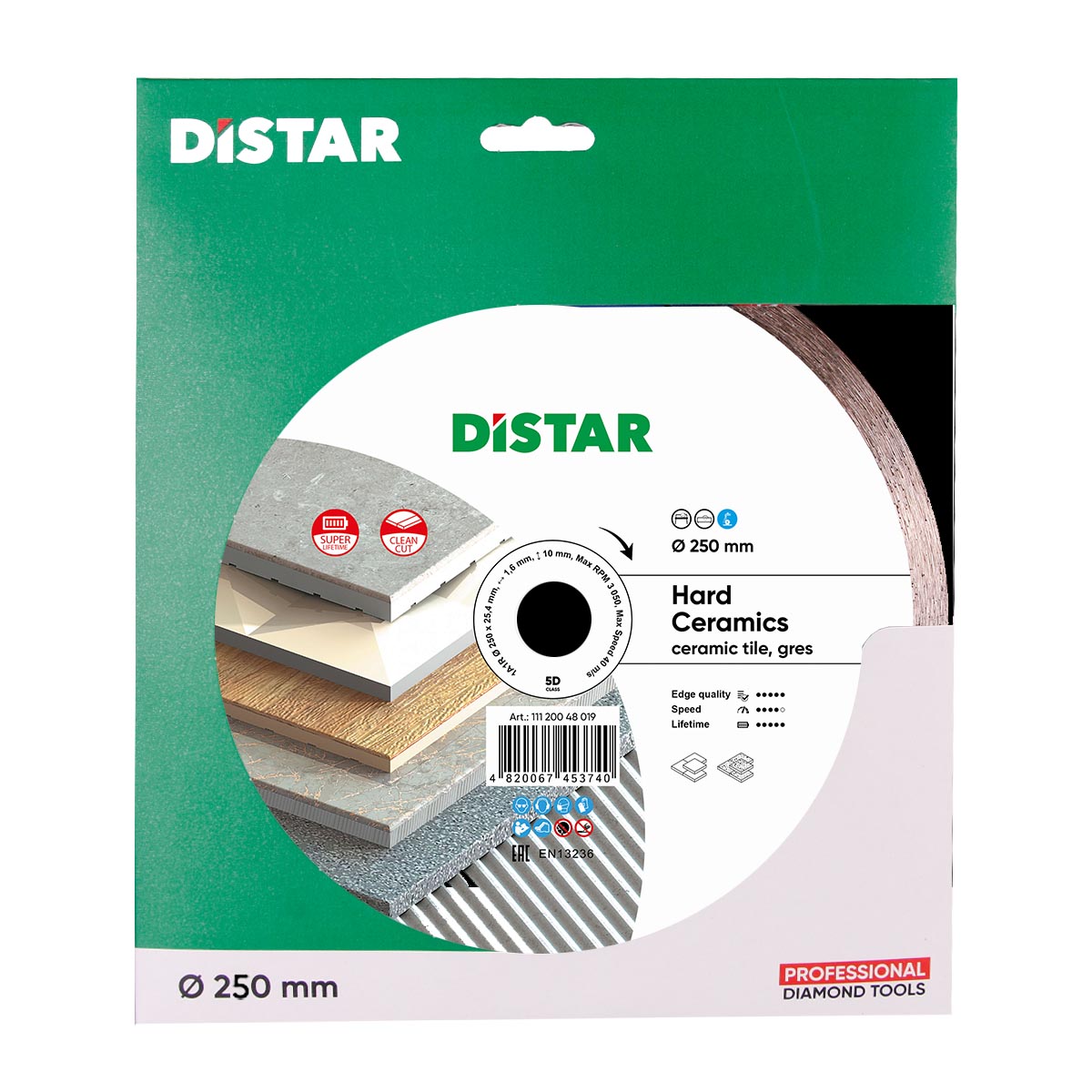 Lame diamantée en céramique dure 250*1.6*25.4mm