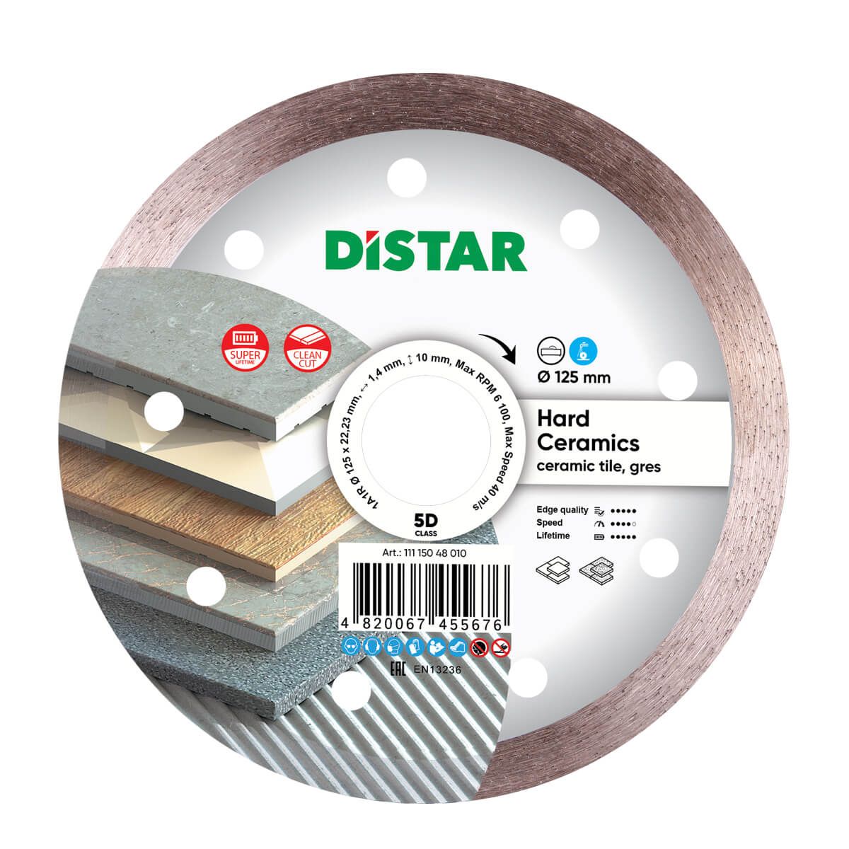 Lame diamantée en céramique dure 125*1.4*22.23mm