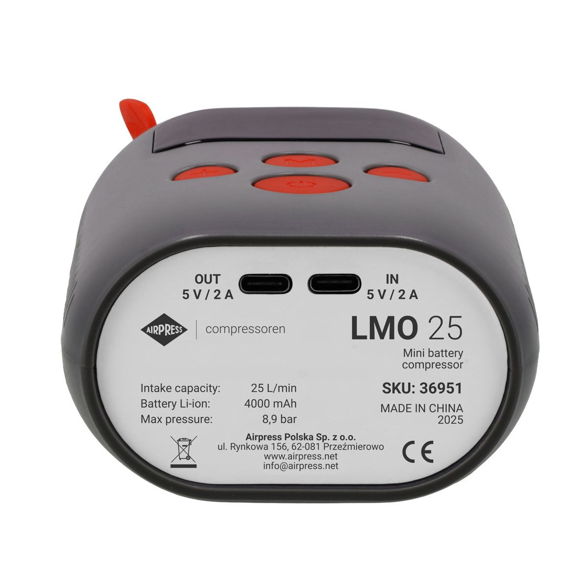 Minikompresor akumulatorowy Lmo 25 4000 mah 8,9 bar USB