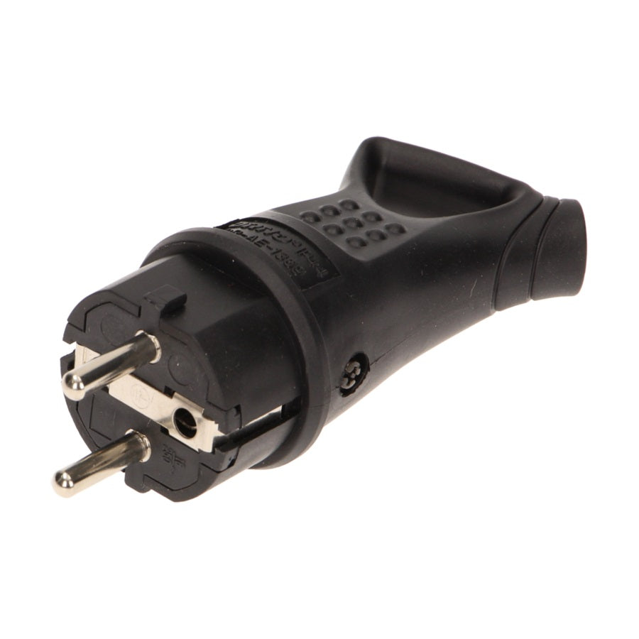 Rubber Plug With Handle Straight Ip44 With Grounding Black